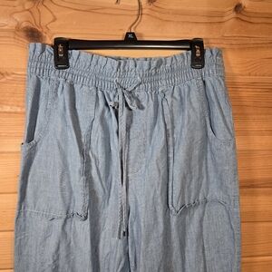 Lauren Ralph Lauren LRL Chambray Paperbag Pants Cotton Womens 12 Blue Pockets